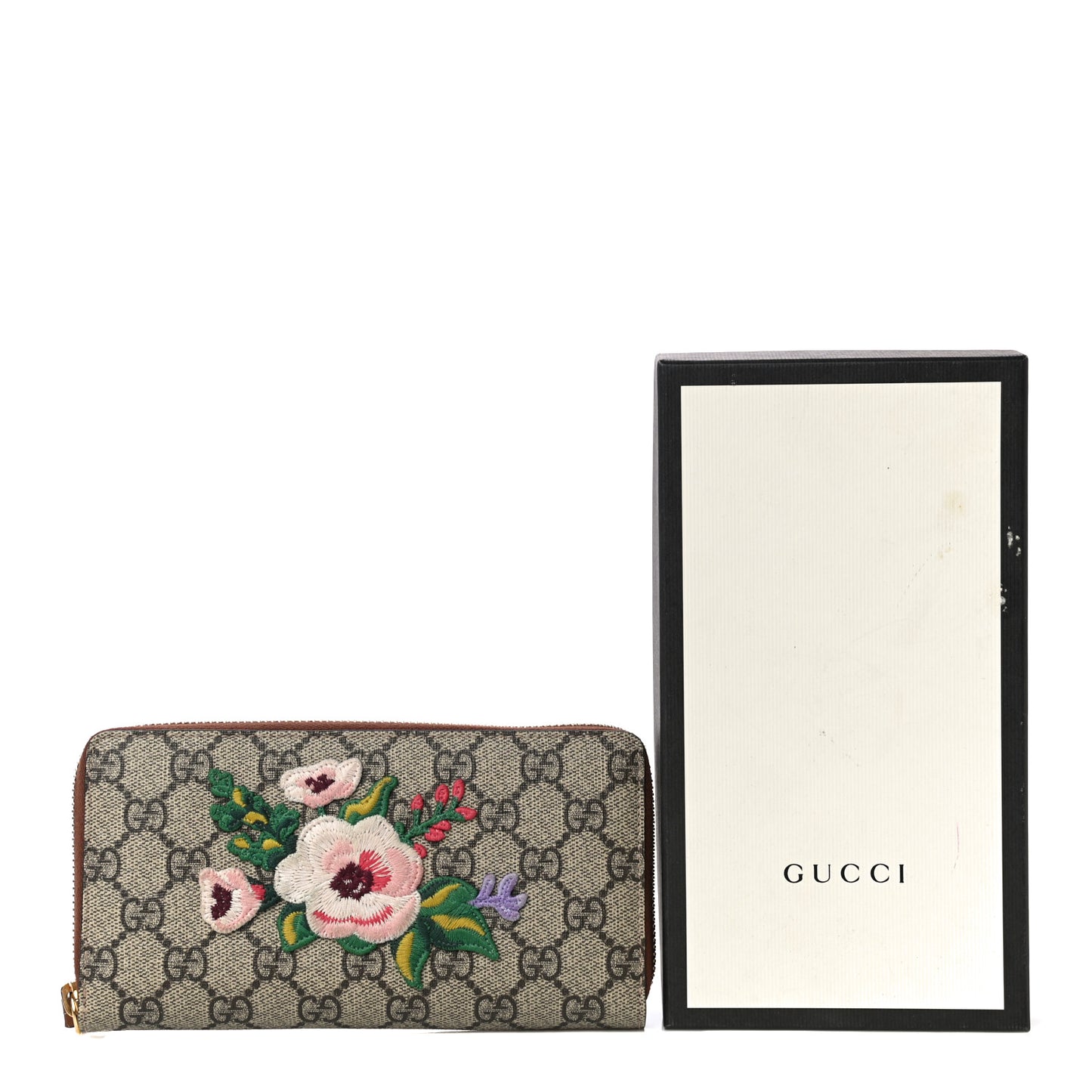 GG Supreme Monogram Garden Embroidered Zip Around Wallet