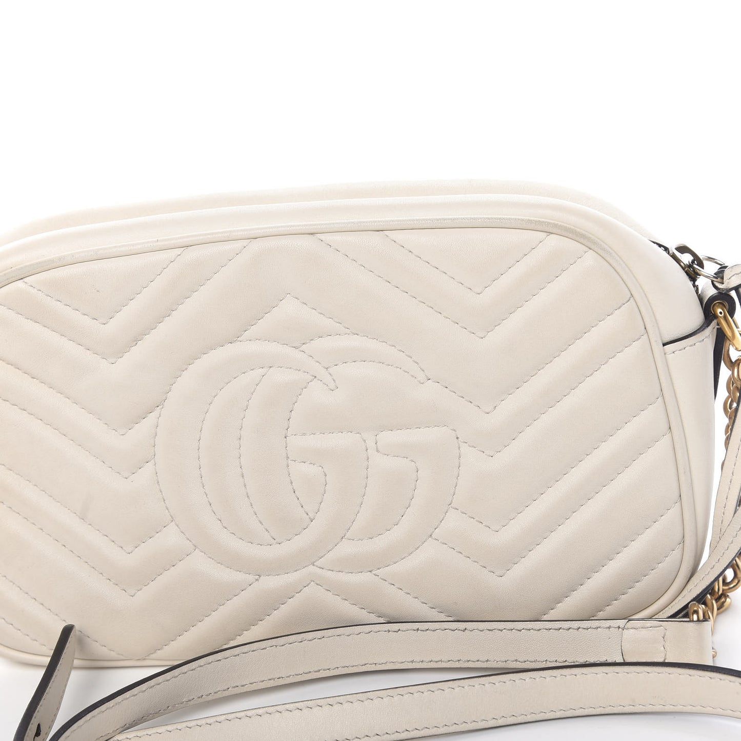 Calfskin Matelasse Small GG Marmont Chain Shoulder Bag White