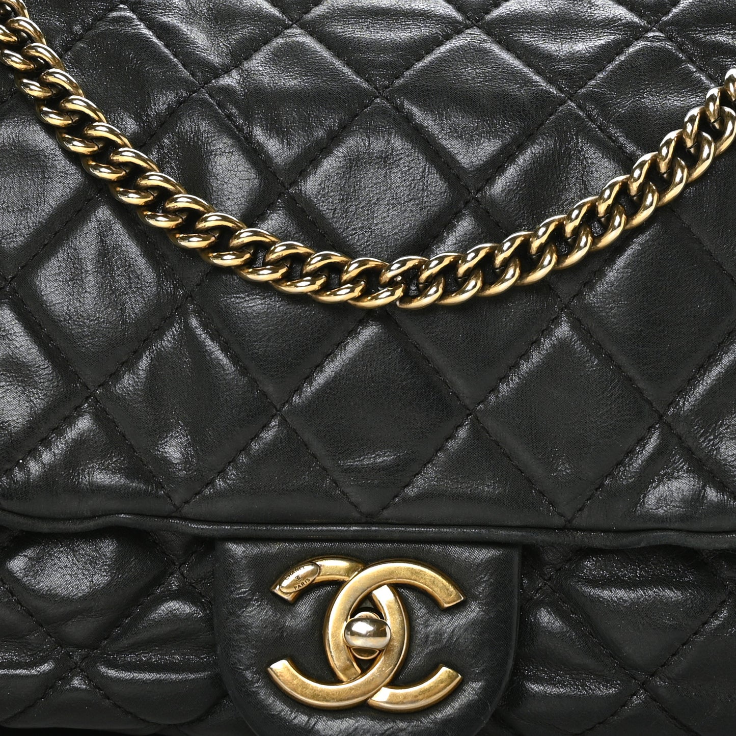 Iridescent Calfskin Quilted Maxi Shiva Flap Black