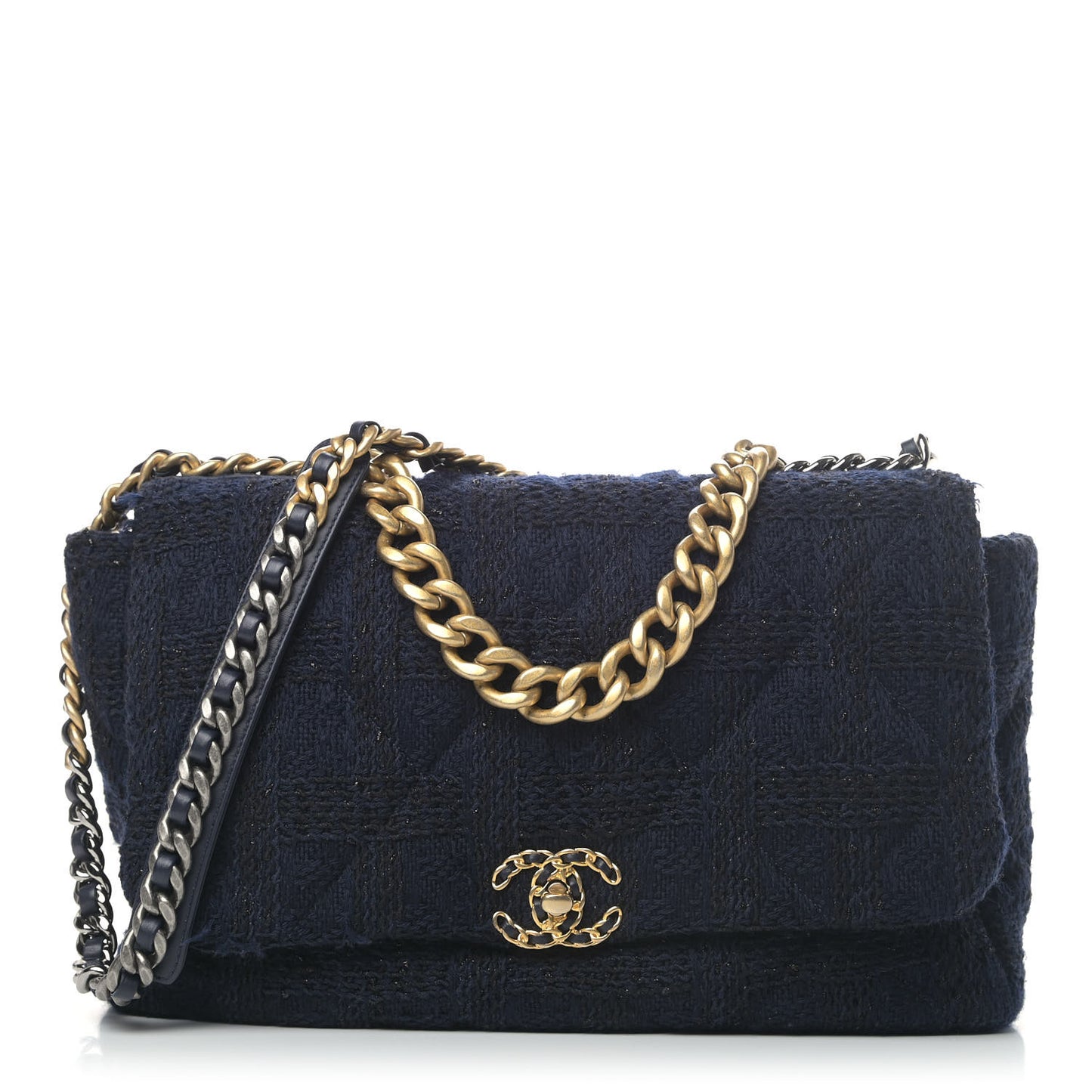 Tweed Quilted Maxi Chanel 19 Flap Navy