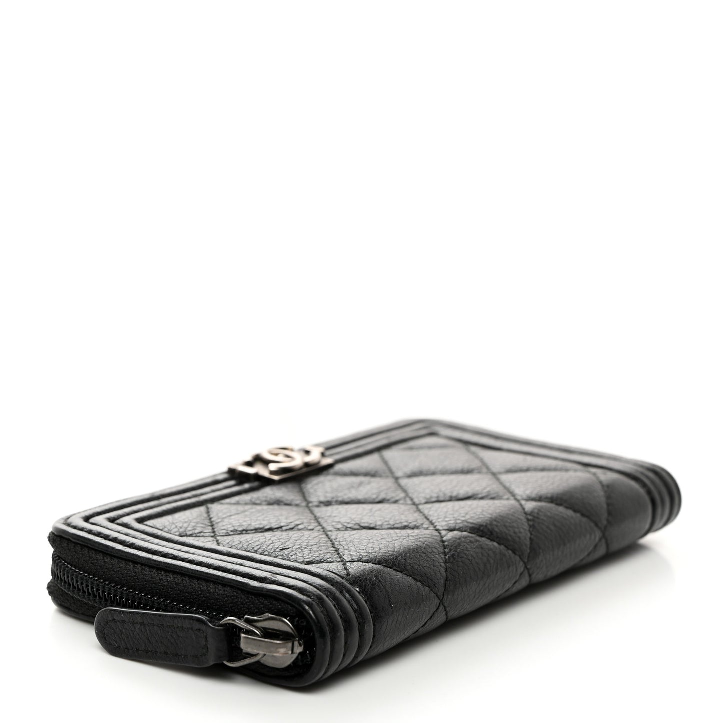 Caviar Quilted Small Boy Zip Around Wallet Black