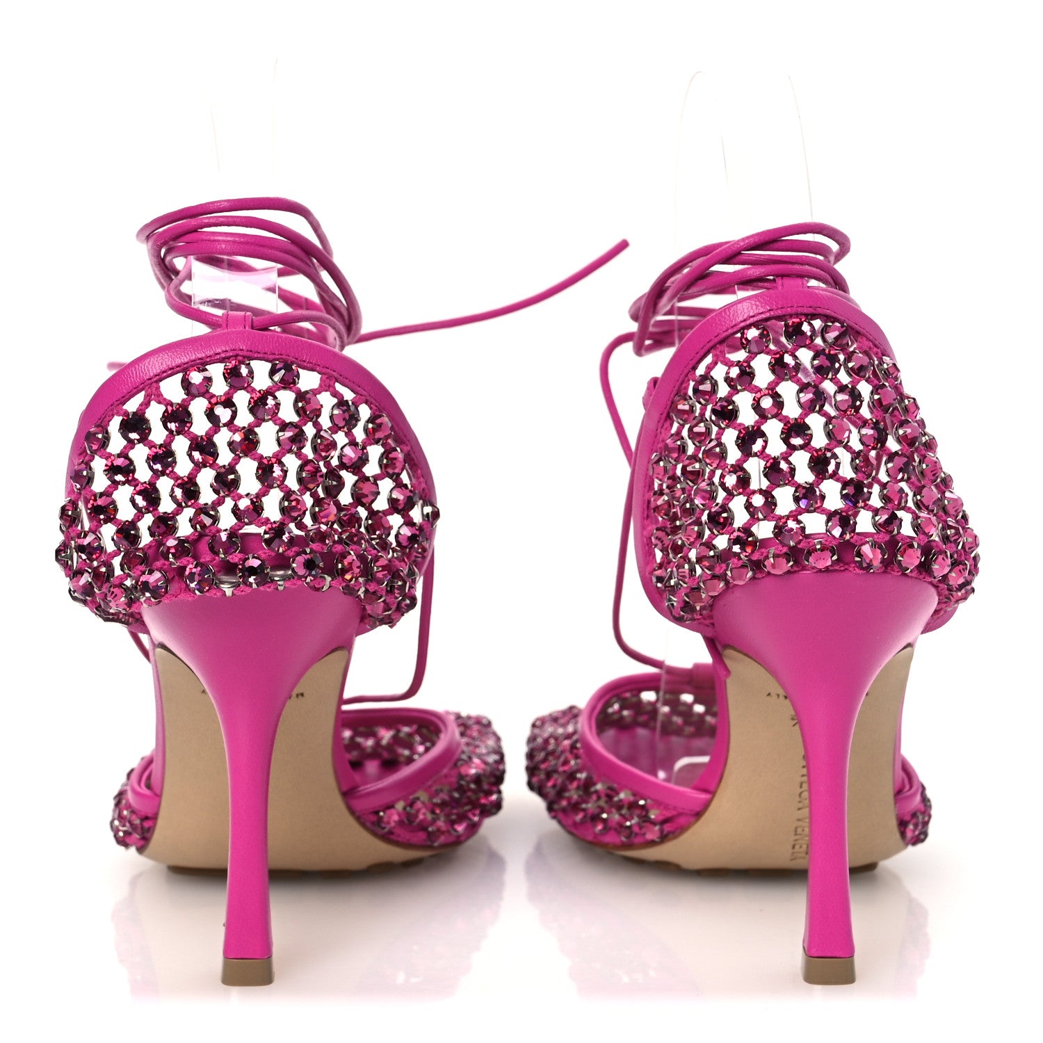 Bottega Veneta Mesh Nappa Crystal Embellished Sparkle Stretch Ankle Tie 90mm Sandals 37.5 Hollyhock 6 of 10