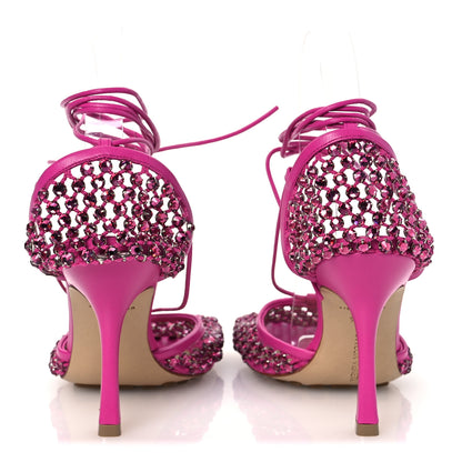 Bottega Veneta Mesh Nappa Crystal Embellished Sparkle Stretch Ankle Tie 90mm Sandals 37.5 Hollyhock 6 of 10