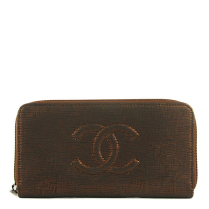 Chanel Iridescent Stamped Calfskin Large Timeless CC Gusset Zip Around Wallet Brown 1 of 8