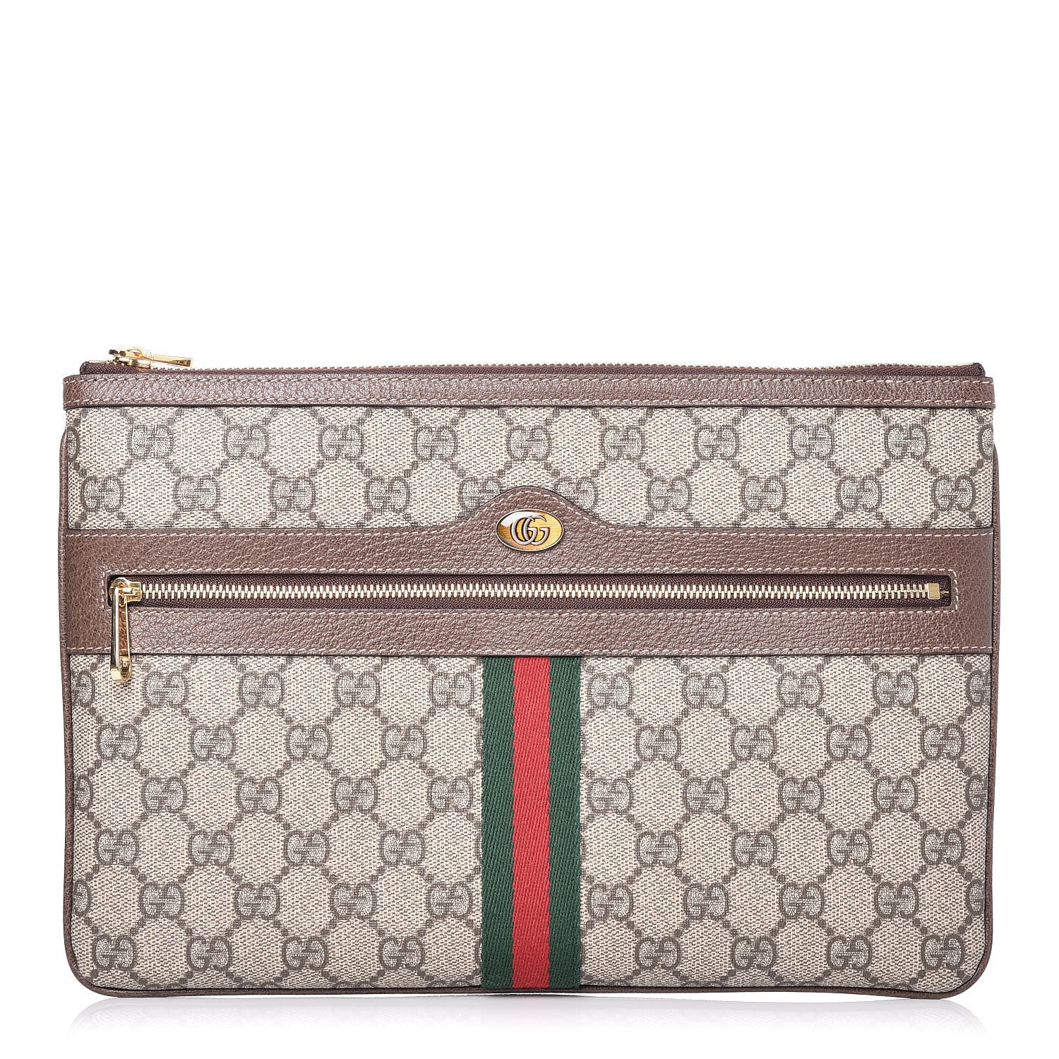 Gucci GG Supreme Monogram Large Ophidia Pouch Clutch Brown 1 of 9