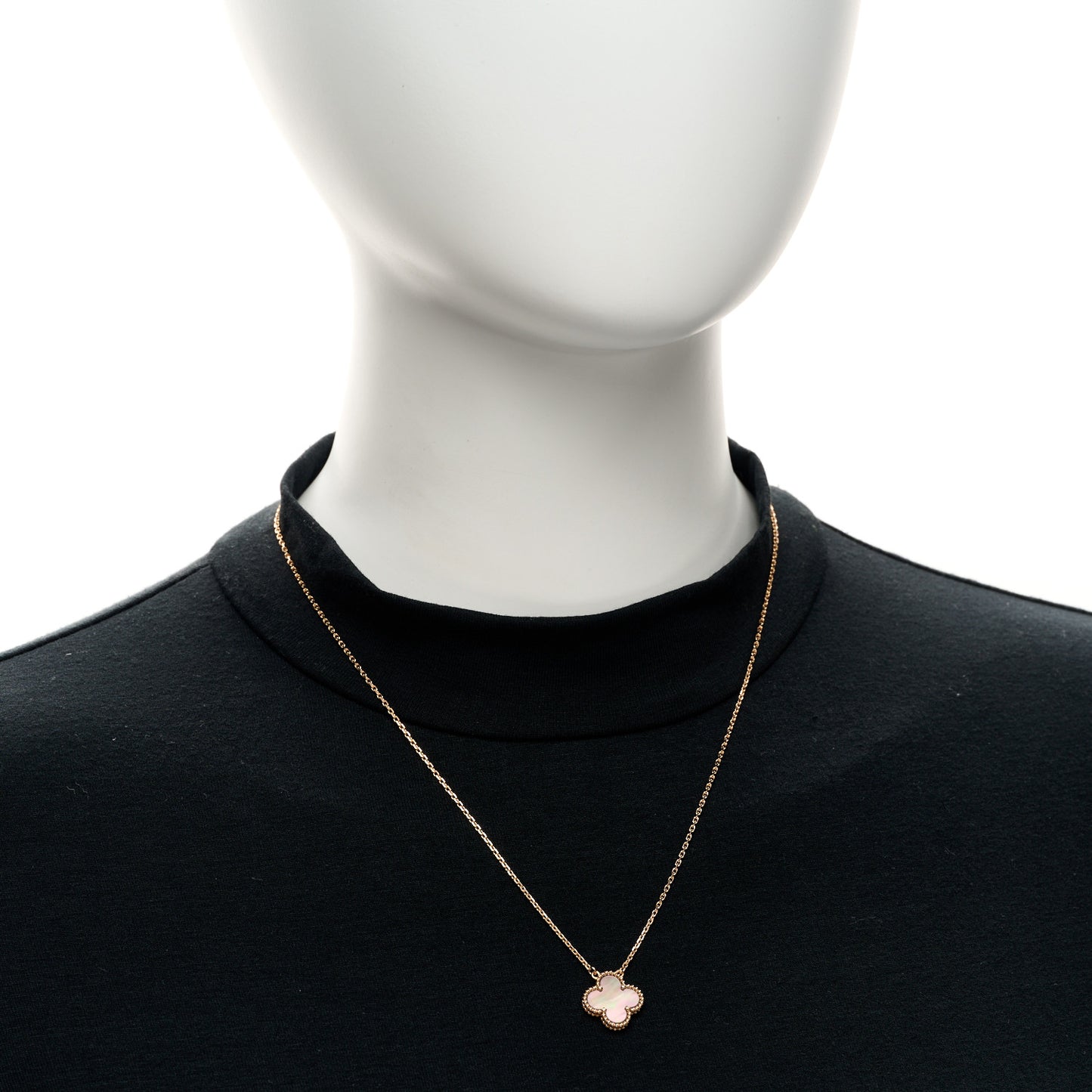18K Rose Gold Gray Mother of Pearl Vintage Alhambra Pendant Necklace