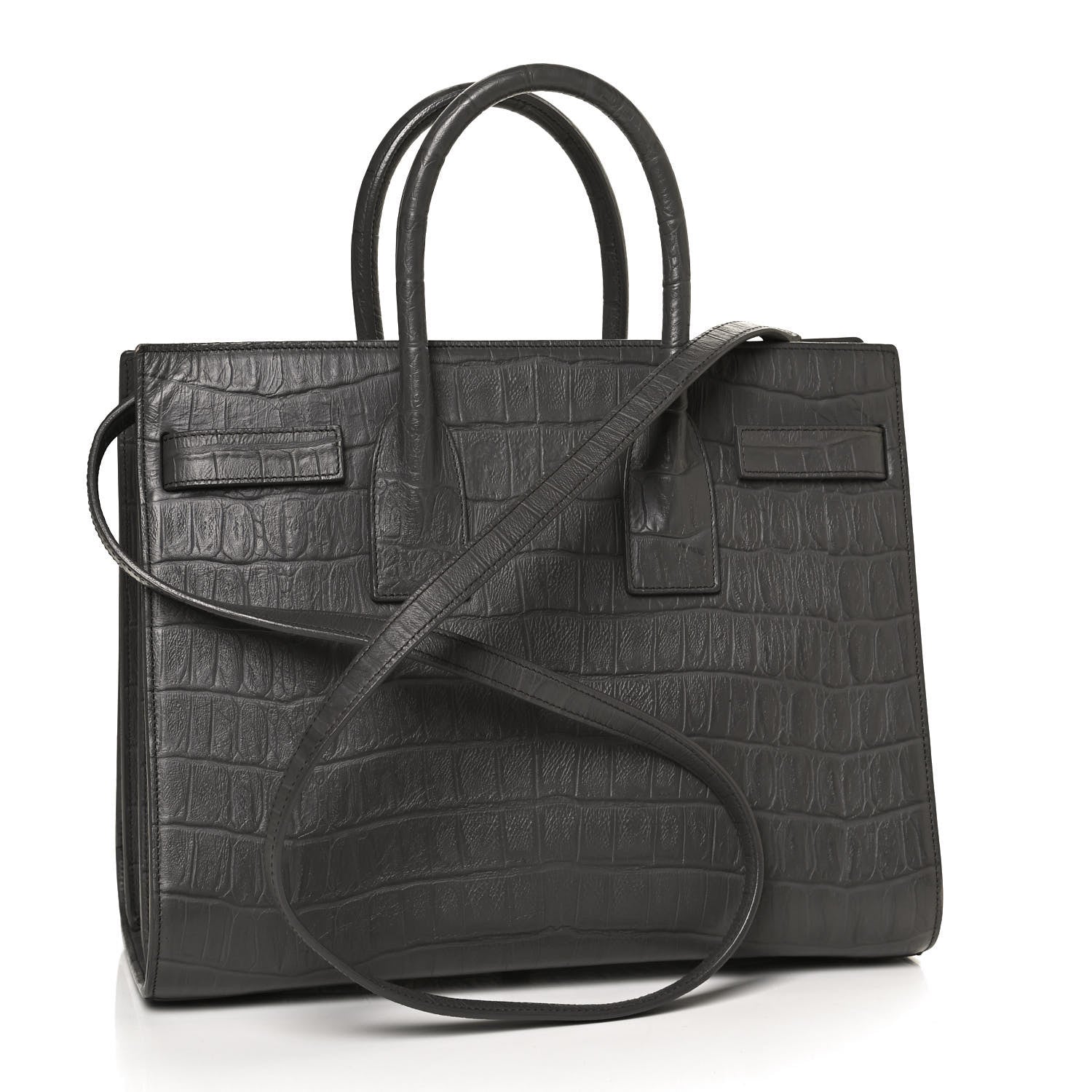 Saint Laurent Calfskin Crocodile Embossed Small Sac De Jour Fog 3 of 12