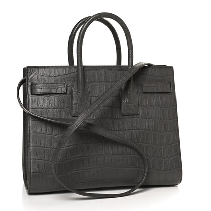 Saint Laurent Calfskin Crocodile Embossed Small Sac De Jour Fog 3 of 12