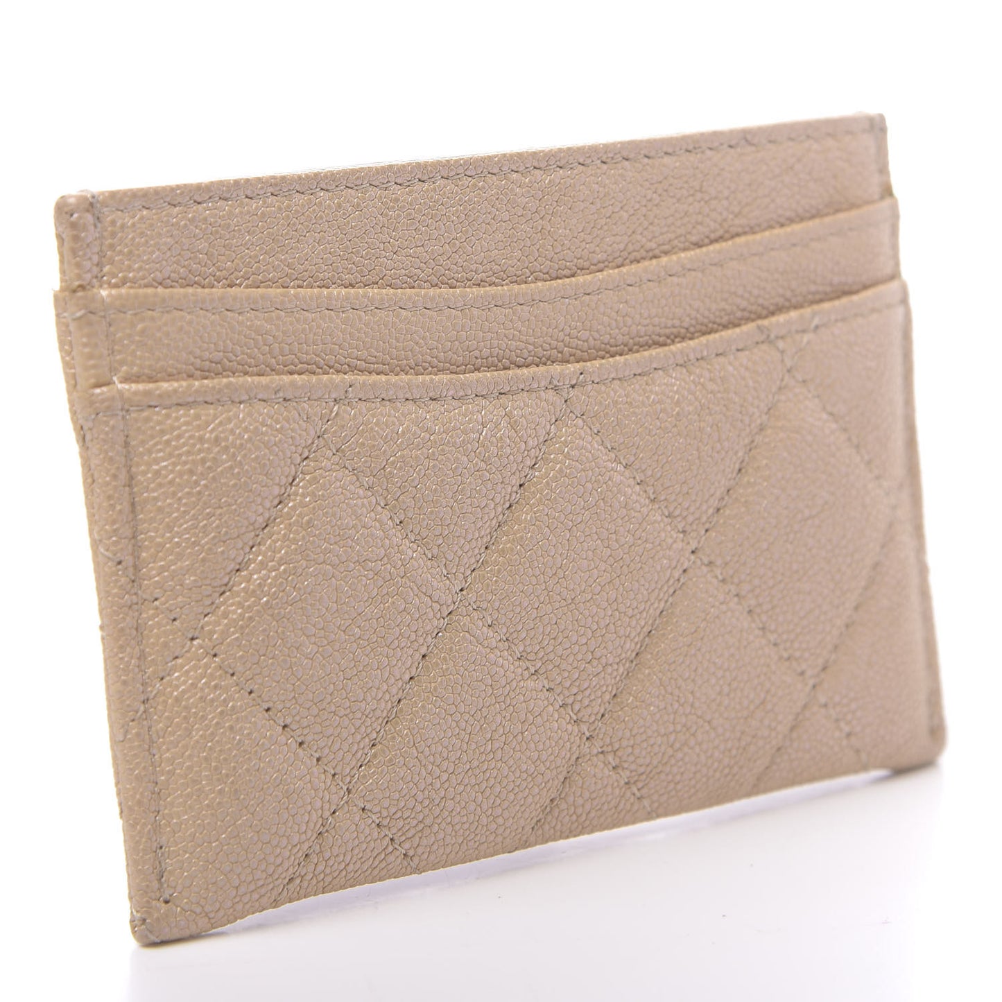 Iridescent Caviar Quilted Card Holder Beige