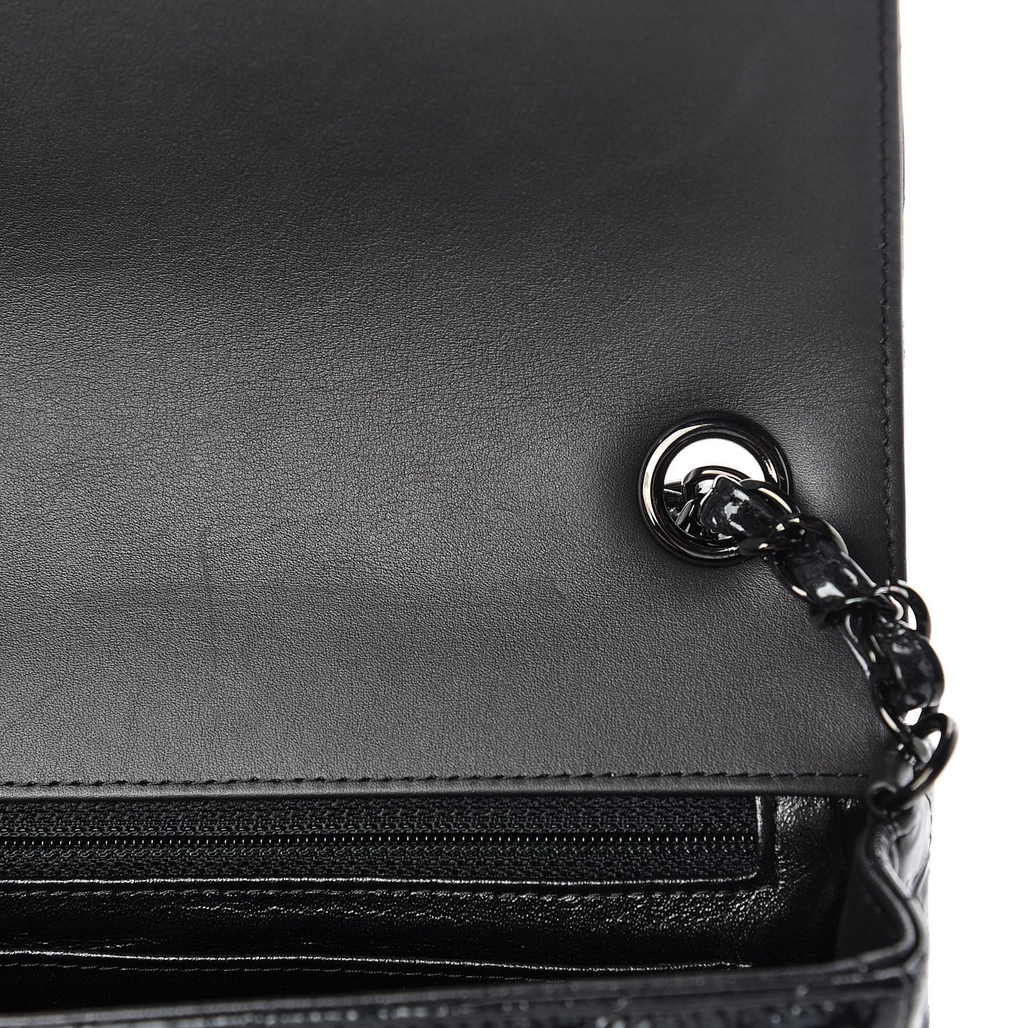Patent Metallic Crumpled Calfskin Chevron Quilted Mini Rectangular Flap So Black