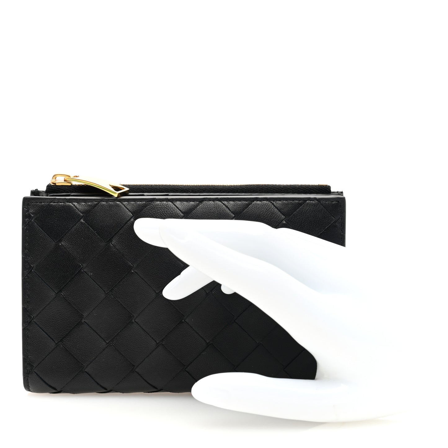 Nappa Intrecciato Medium Bi-Fold Zip Wallet Black