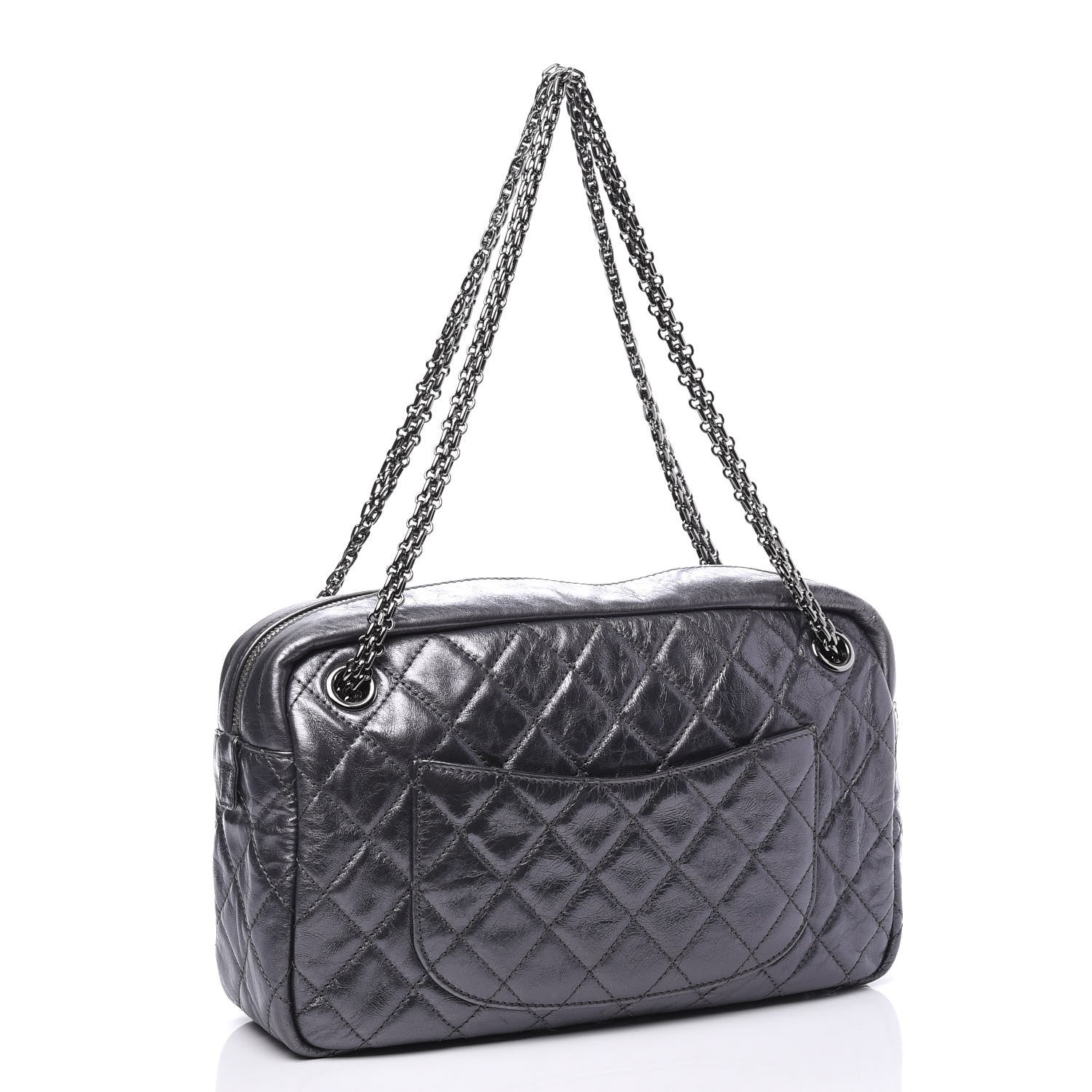 Chanel Metallic Aged Calfskin Quilted Medium Reissue Camera Case Dark Silver 2 of 9