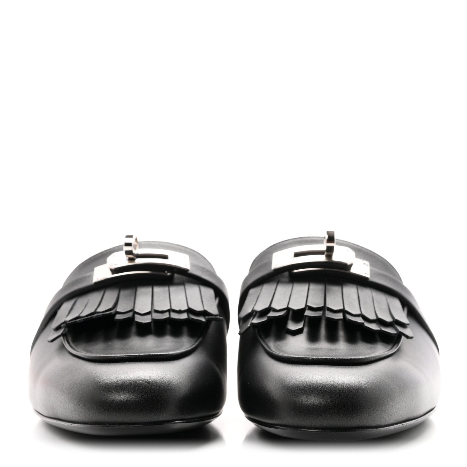 Hermes Fringed Calfskin Oz Mules 36.5 Black 3 of 10