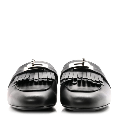 Hermes Fringed Calfskin Oz Mules 36.5 Black 3 of 10
