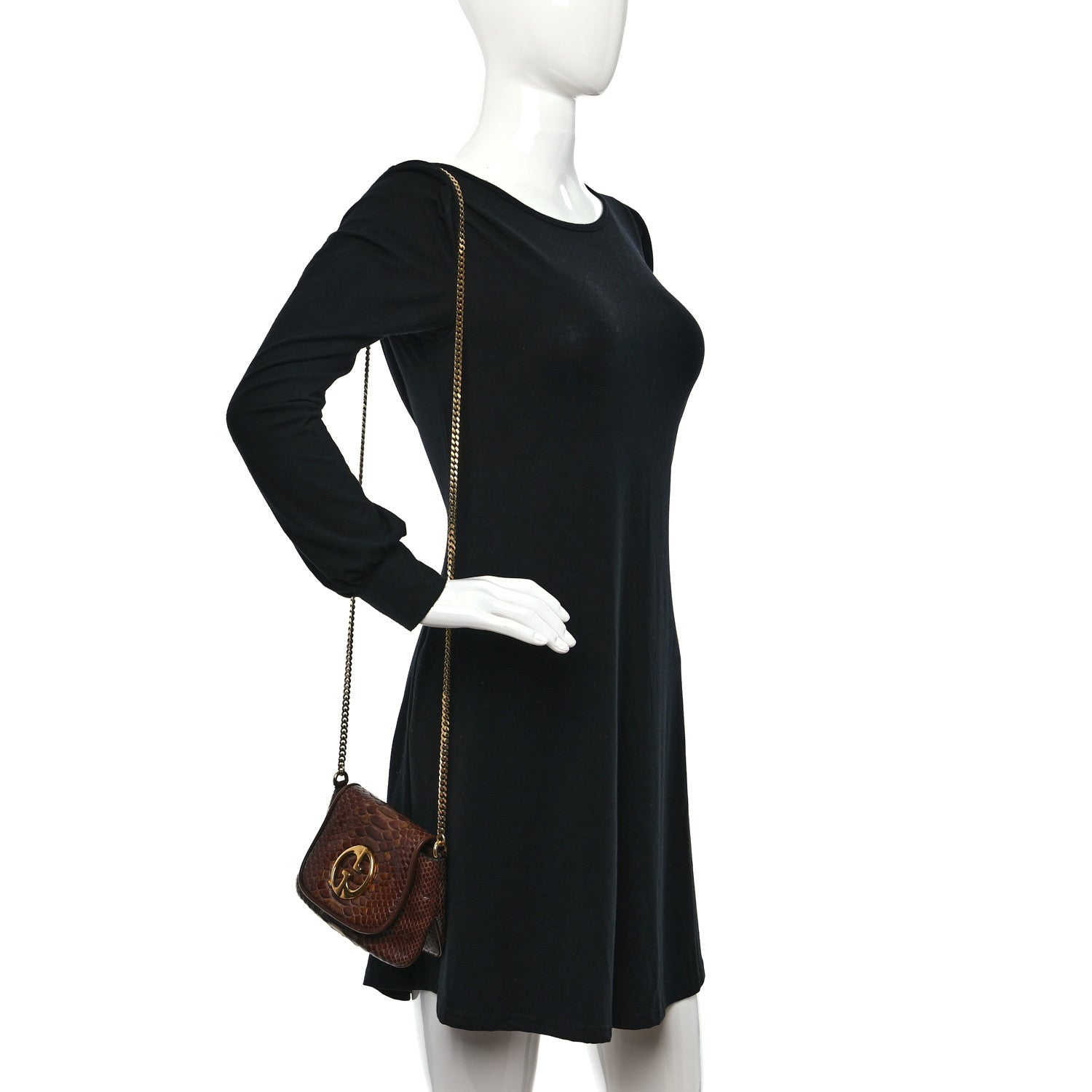 Gucci Snakeskin Small 1973 Chain Shoulder Bag Brown 3 of 10
