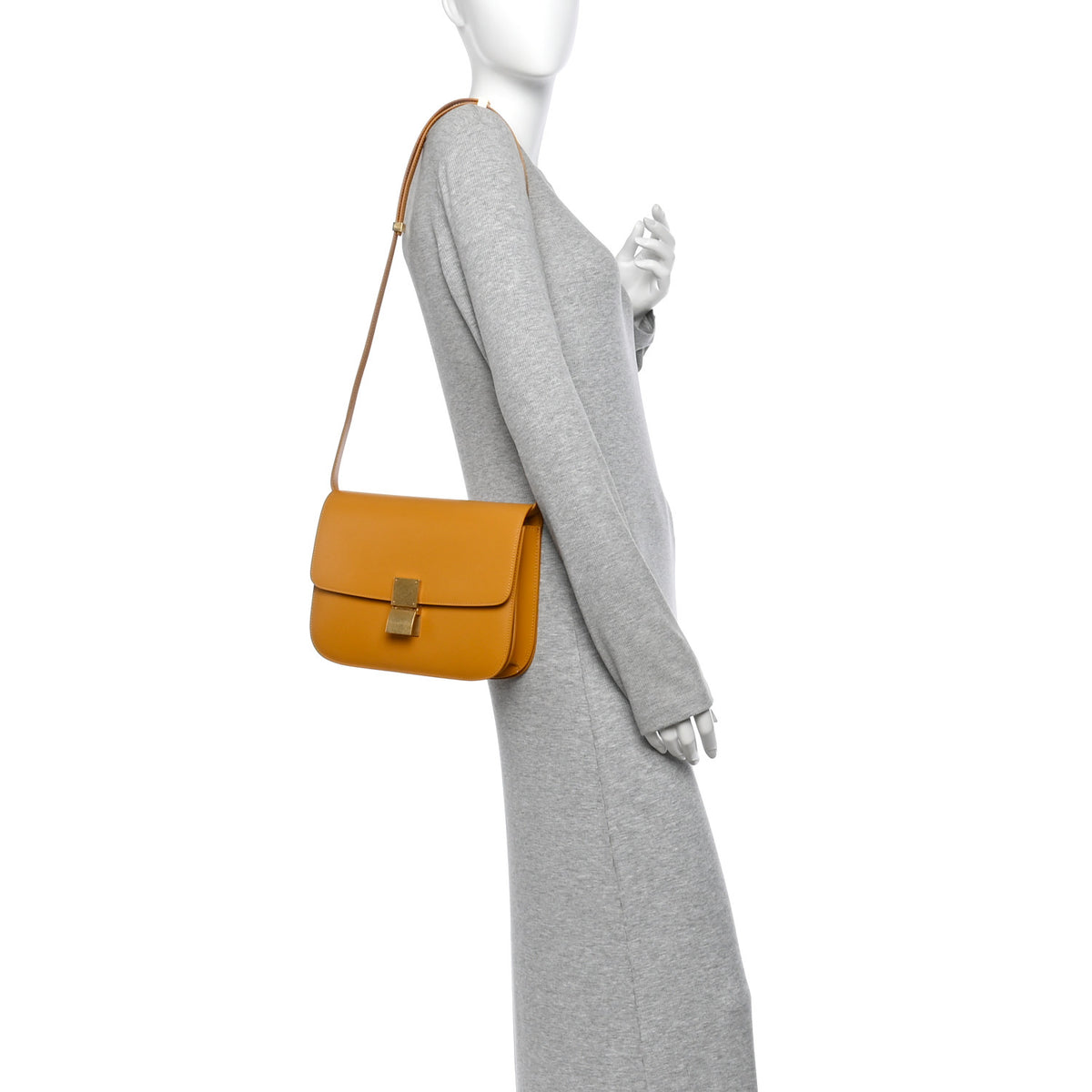 Celine Smooth Calfskin Medium Classic Box Flap Bag Daffodil 2 of 11