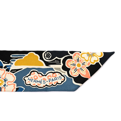 Hermes Silk Bingata Twilly Vert Black Saumon 4 of 4