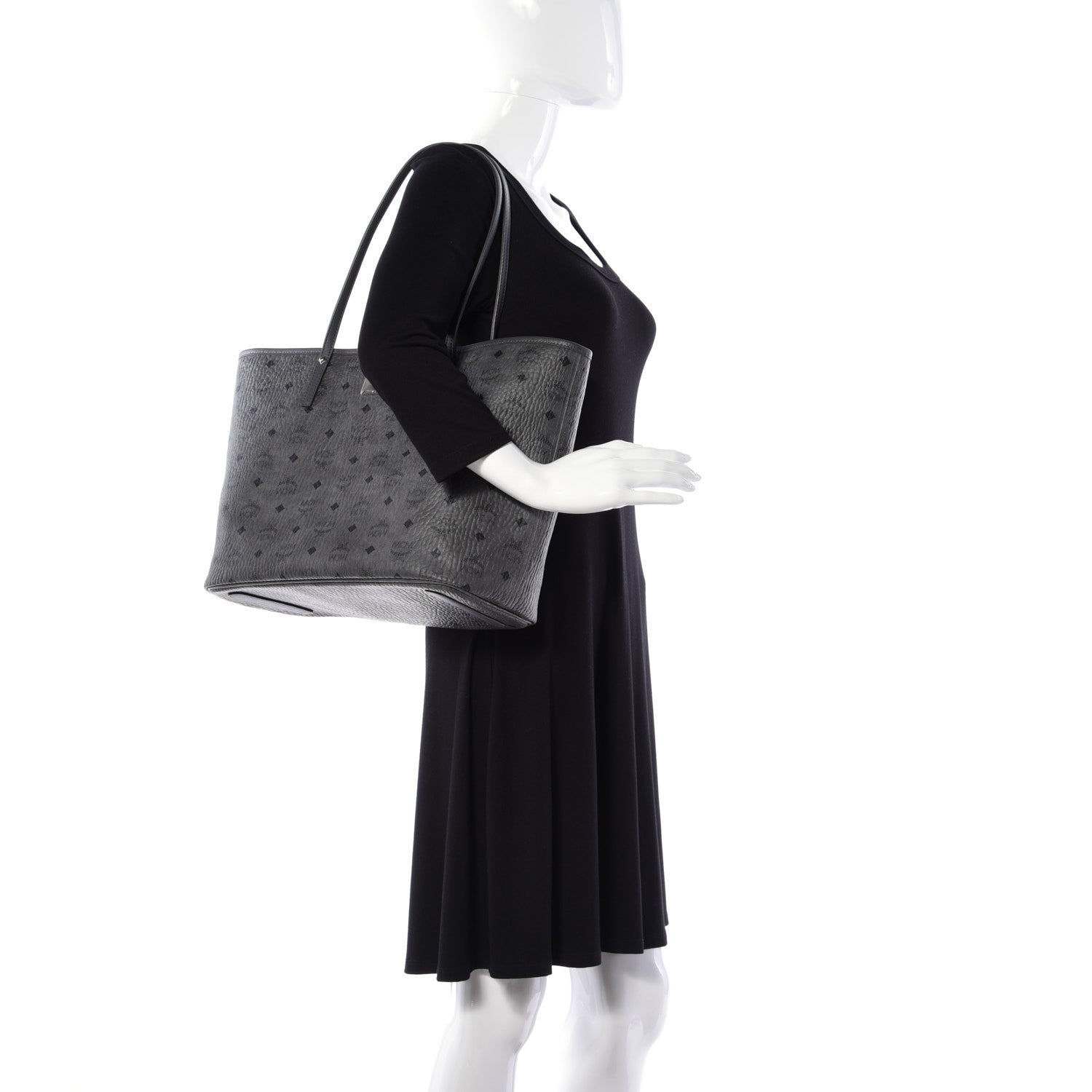 MCM Visetos Medium Reversible Shopper Tote Phantom Grey 3 of 16