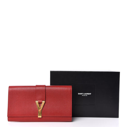 Saint Laurent Textured Calfskin Classic Y Ligne Clutch Red 19 of 19