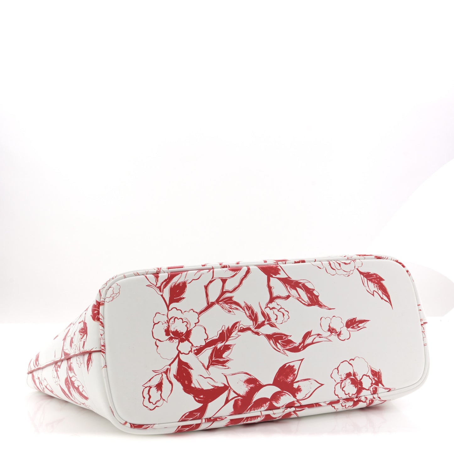 Calfskin Floral Dragon Print Tote White Red