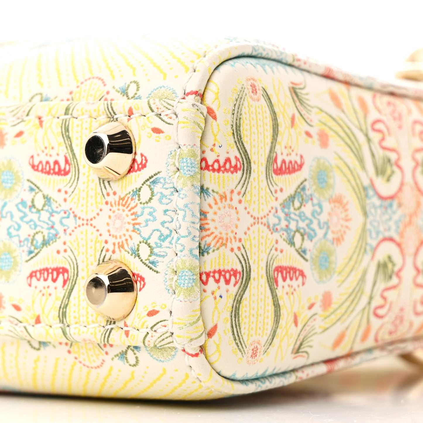 Calfskin Embroidered Mini Lady Dior White Multicolor
