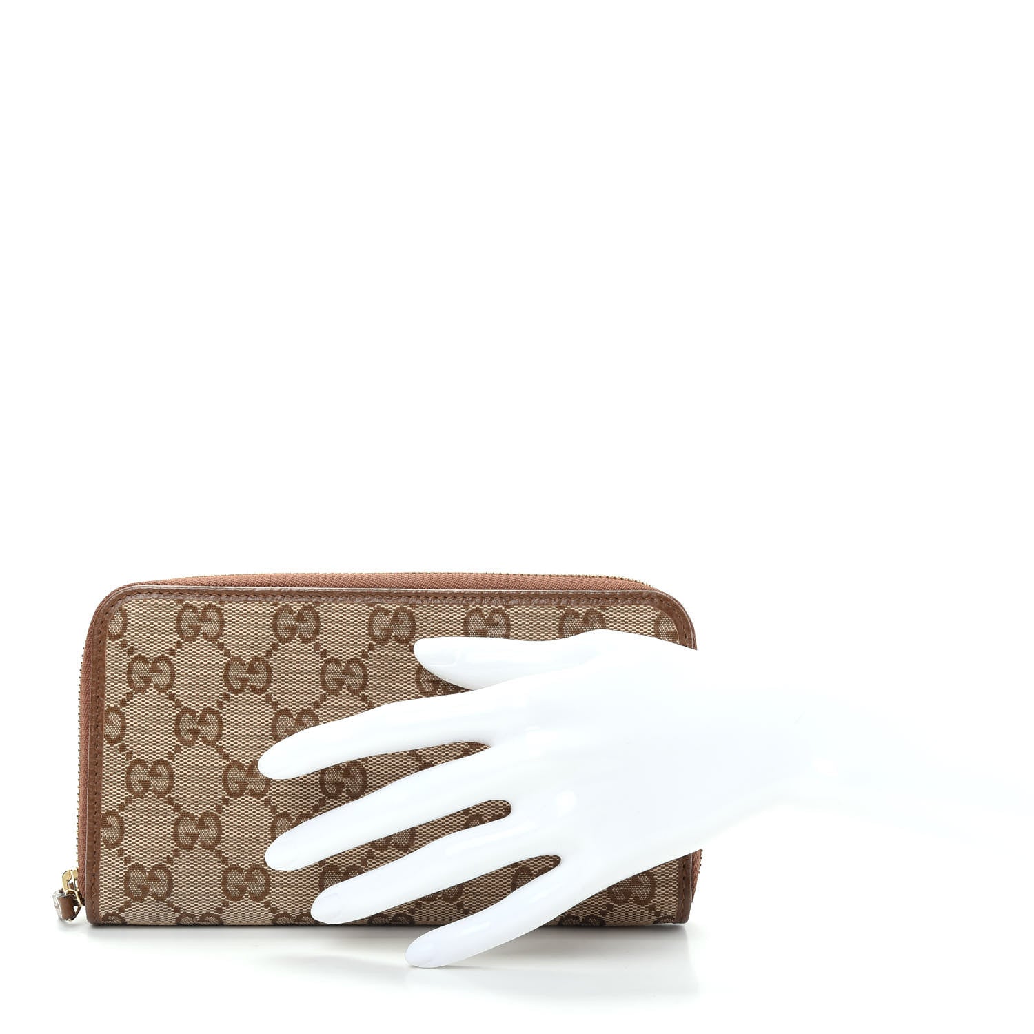 Gucci Monogram Dollar Calfskin Zip Around Wallet Beige Ebony Tabacco 2 of 8