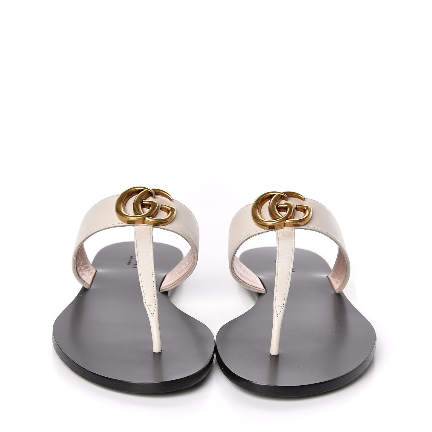 Calfskin GG Marmont Thong Sandals 38 Mystic White