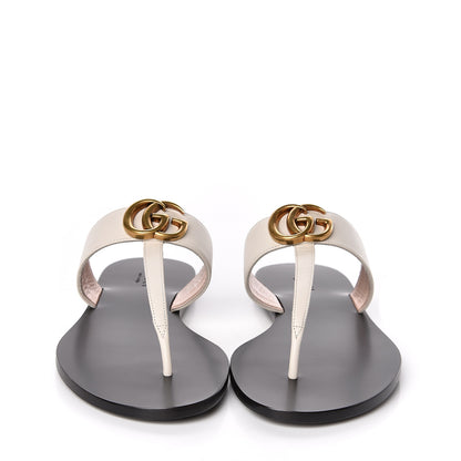 Gucci Calfskin GG Marmont Thong Sandals 38 Mystic White 2 of 8