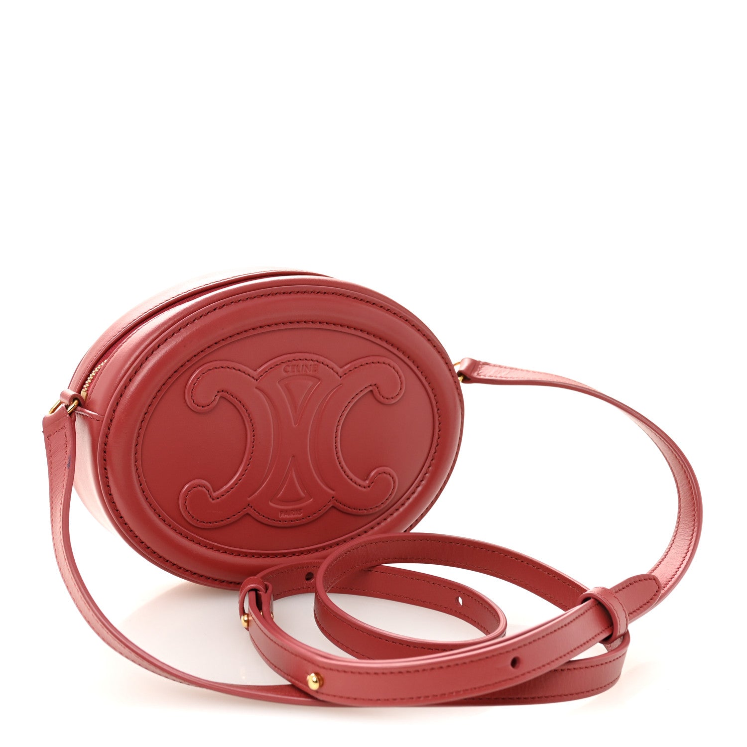 Celine Smooth Calfskin Small Triomphe Oval Crossbody Purse Lipstick 3 of 10