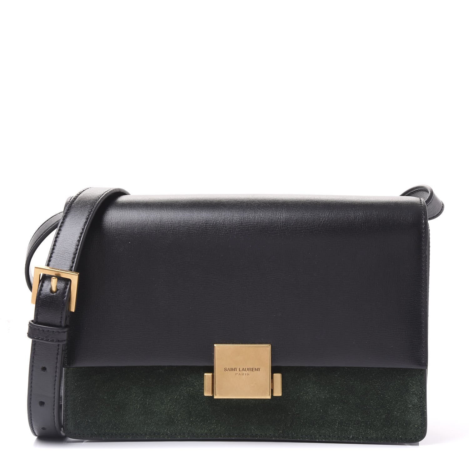 Saint Laurent Smooth Calfskin Suede Medium Bellechasse Black Dark Green 1 of 8