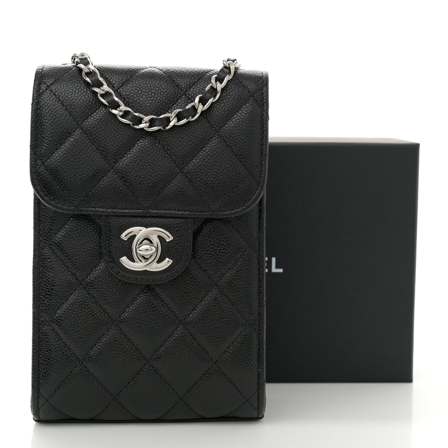 Caviar Quilted Classic Phone Holder Black