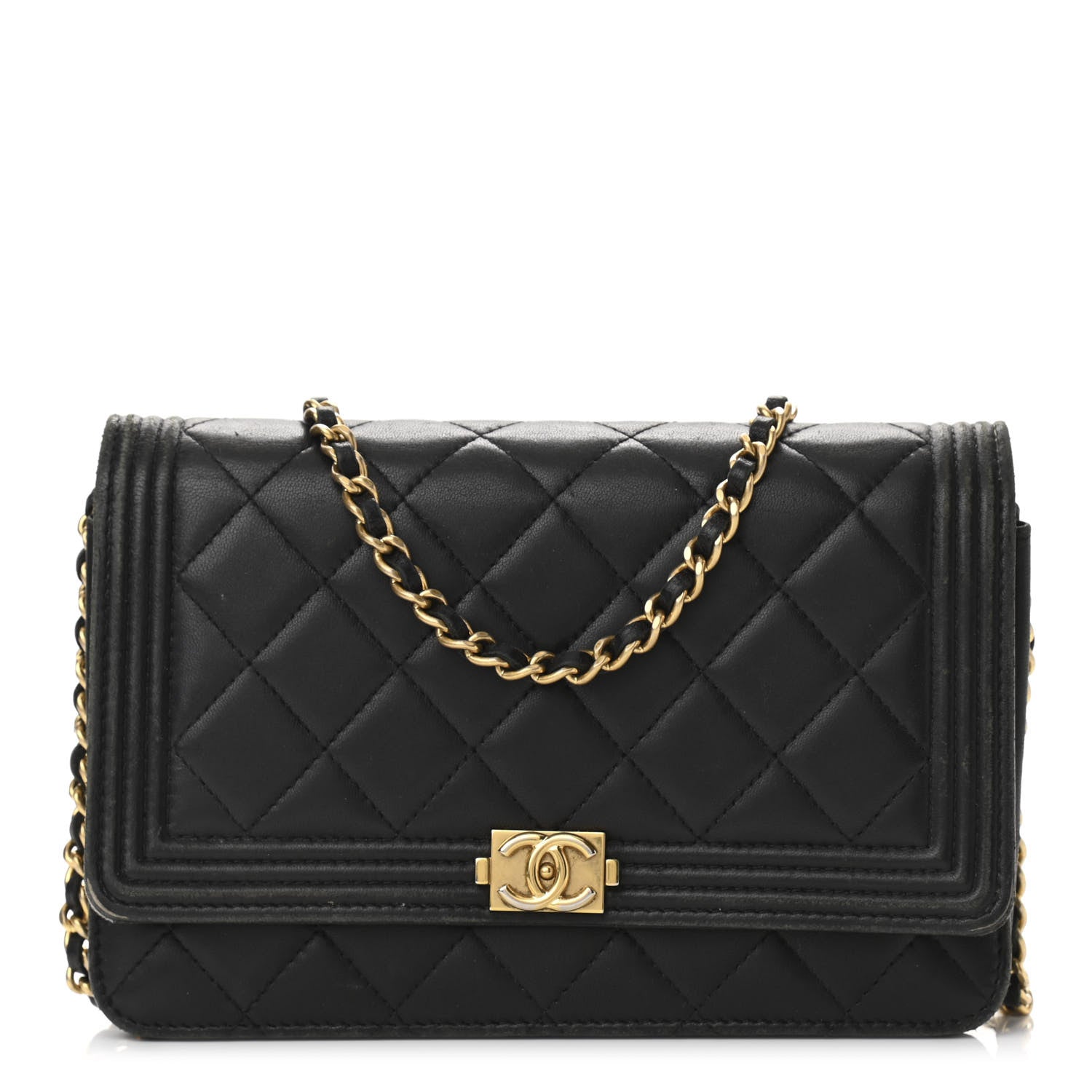 Chanel Calfskin Quilted Boy Wallet On Chain WOC Black 1 of 13
