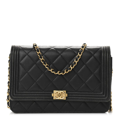 Chanel Calfskin Quilted Boy Wallet On Chain WOC Black 1 of 13