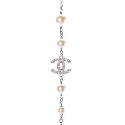 Chanel Crystal Pearl CC Long Necklace Silver 3 of 6