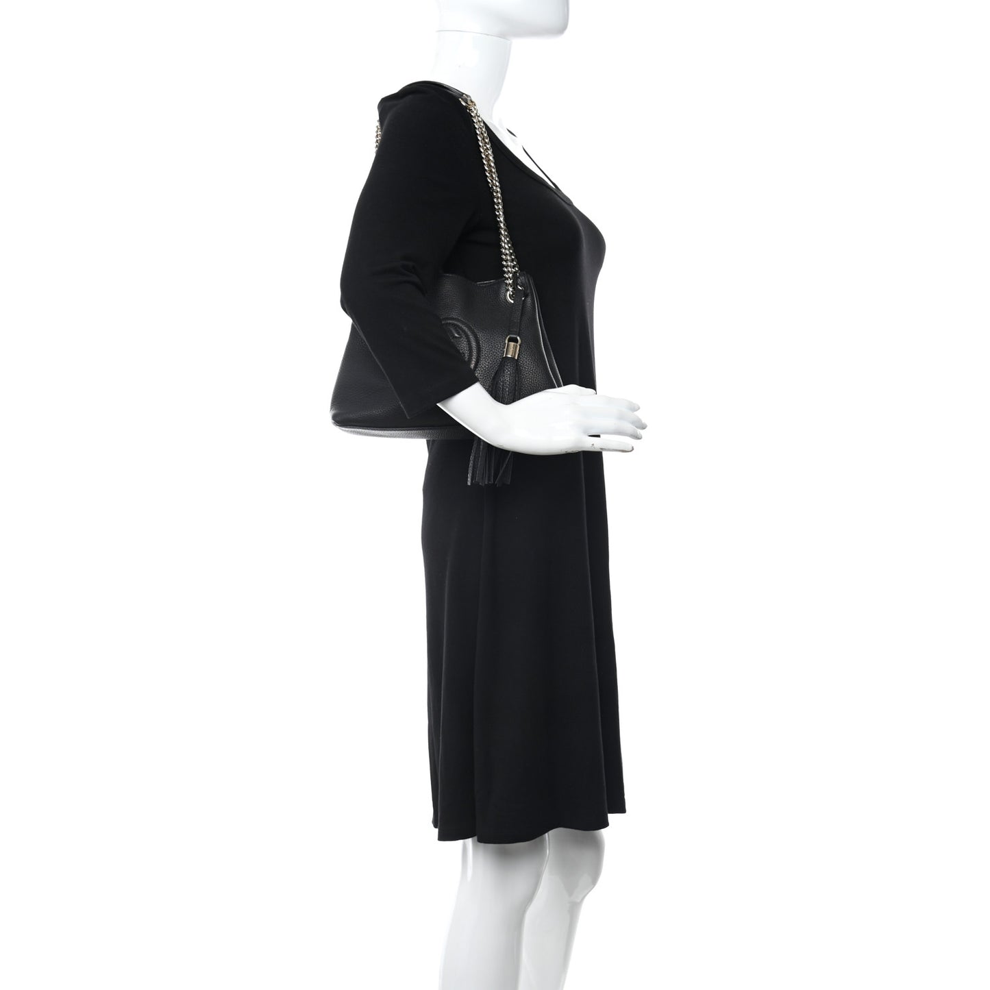 Pebbled Calfskin Small Soho Chain Shoulder Bag Black