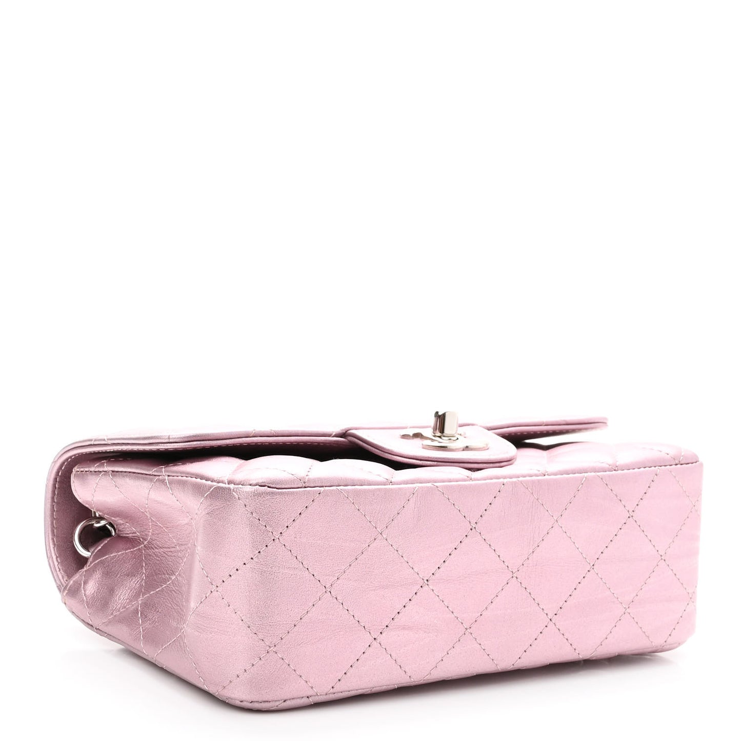 Metallic Calfskin Quilted Mini Rectangular Flap Pink