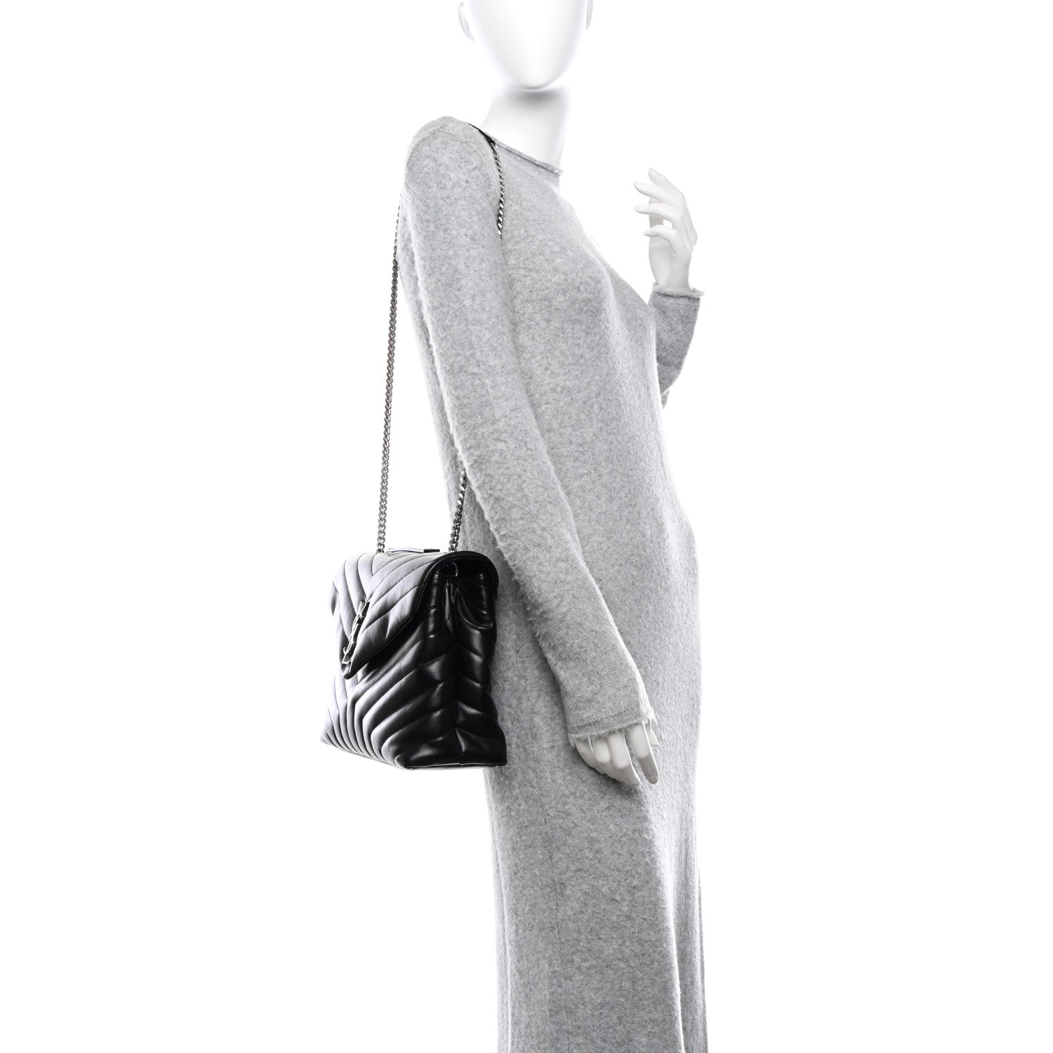Saint Laurent Calfskin Y Quilted Monogram Medium Loulou Chain Satchel Black 1 of 10