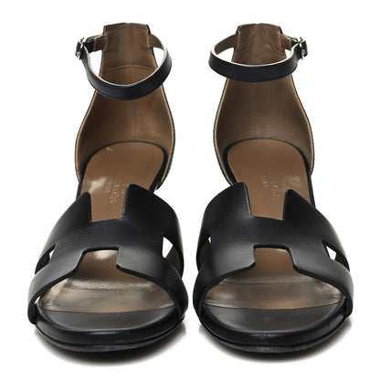 Hermes Calfskin Legend Wedge Sandals 35.5 Black 2 of 9