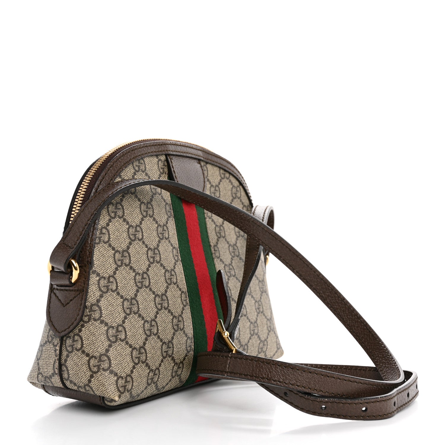 Gucci GG Supreme Monogram Textured Dollar Calfskin Web Small Ophidia Dome Shoulder Bag Beige Ebony New Acero 3 of 13