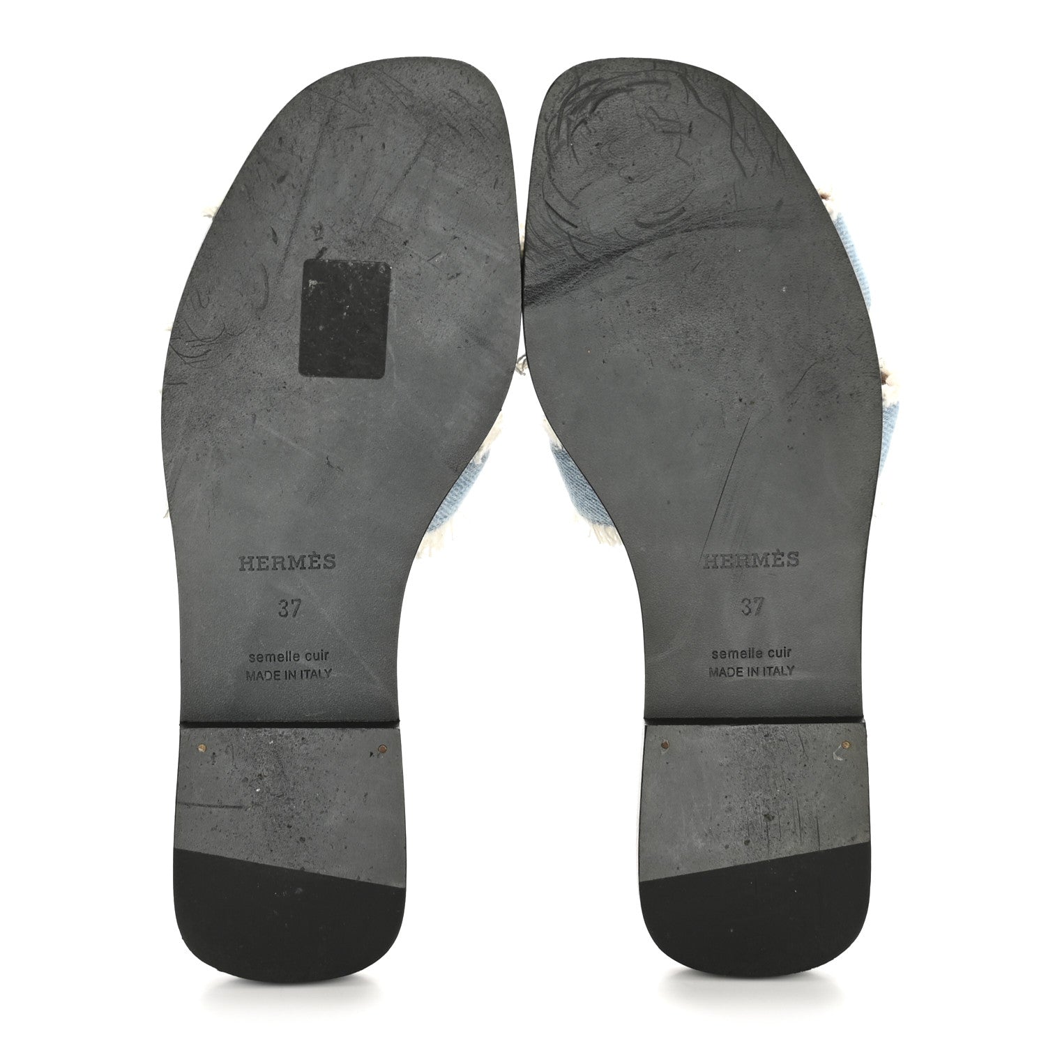 Hermes Denim Oran Fringe Sandals 37 Bleu Clair 6 of 9