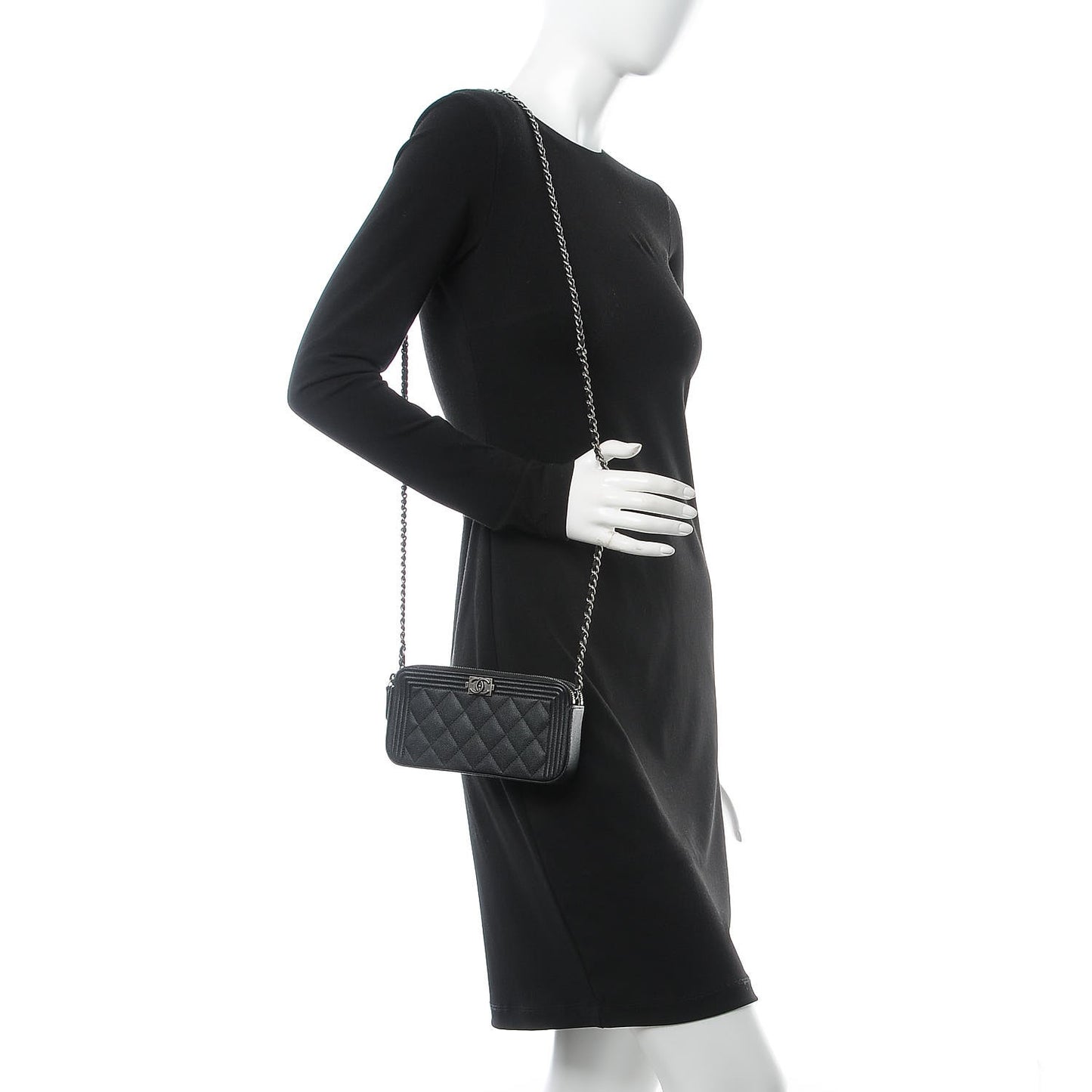 Caviar Quilted Small Boy Clutch With Chain Black