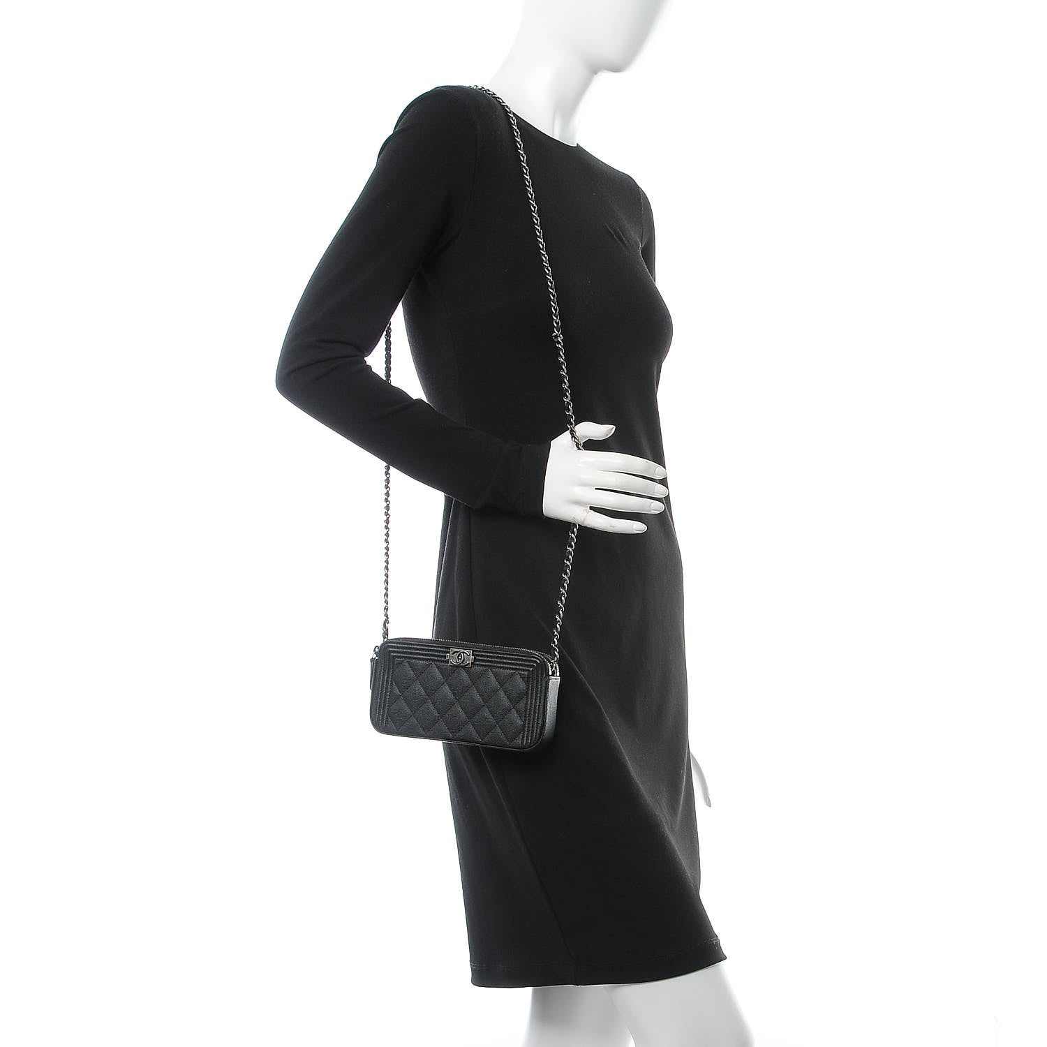 Chanel Caviar Quilted Small Boy Clutch With Chain Black 2 of 10