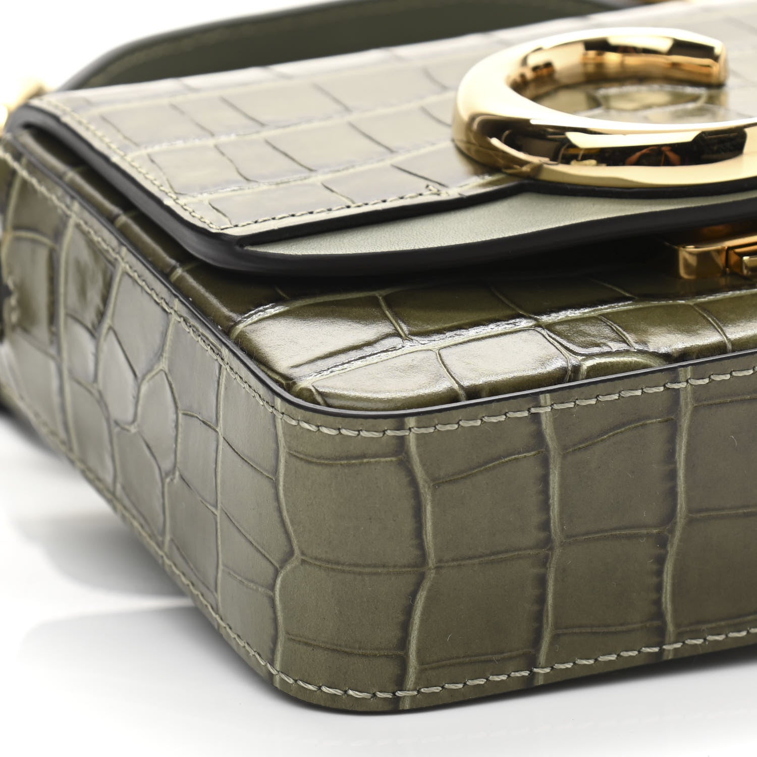 Chloe Calfskin Crocodile Embossed Mini C Double Carry Misty Forest 10 of 11