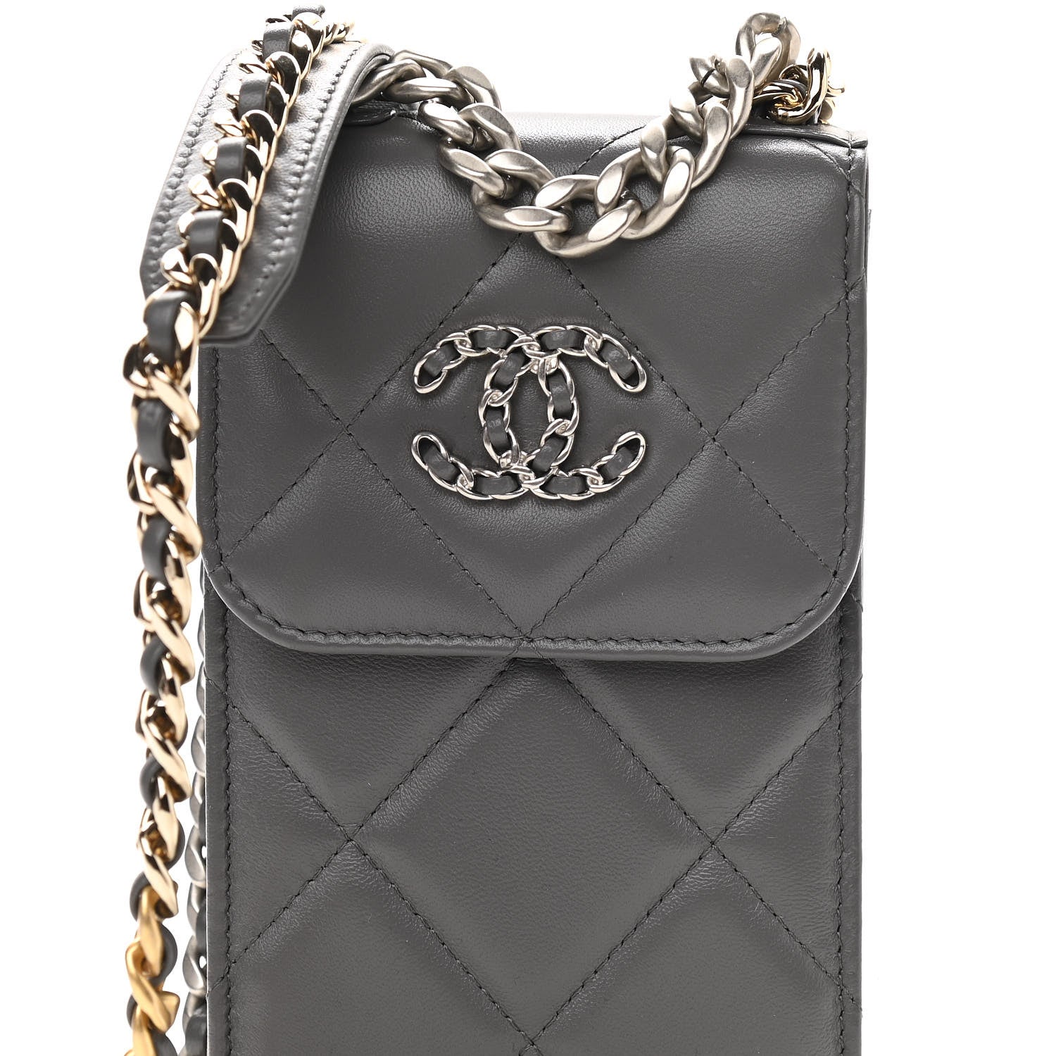 Chanel Lambskin Quilted Chanel 19 Phone Holder With Chain Grey 11 of 15