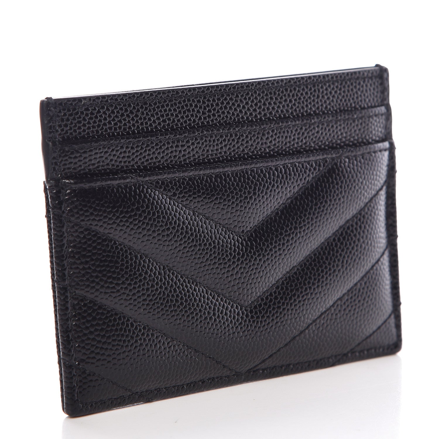 Saint Laurent Grain De Poudre Matelasse Chevron Monogram Credit Card Case Black 3 of 8