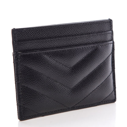 Saint Laurent Grain De Poudre Matelasse Chevron Monogram Credit Card Case Black 3 of 8