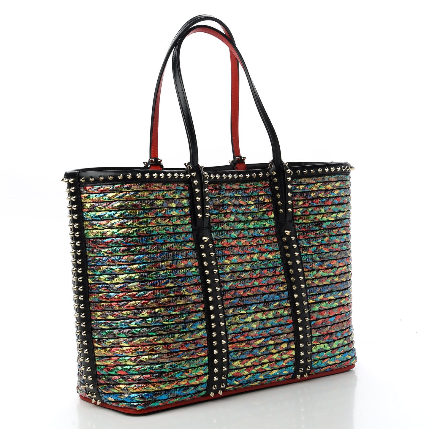 Calfskin Metallic Straw Spikes East West Cabata Tote Multicolor