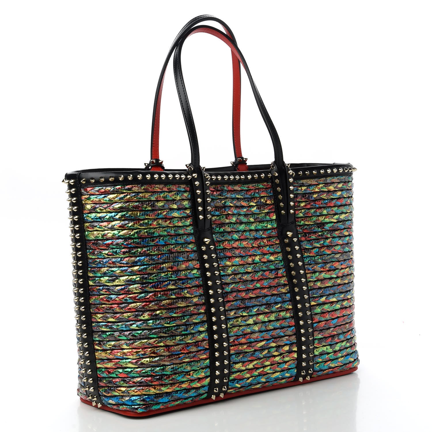 Christian Louboutin Calfskin Metallic Straw Spikes East West Cabata Tote Multicolor 3 of 10