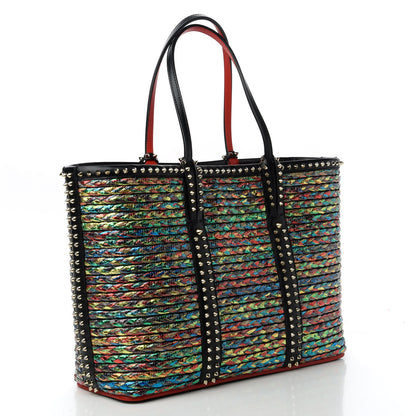 Christian Louboutin Calfskin Metallic Straw Spikes East West Cabata Tote Multicolor 3 of 10