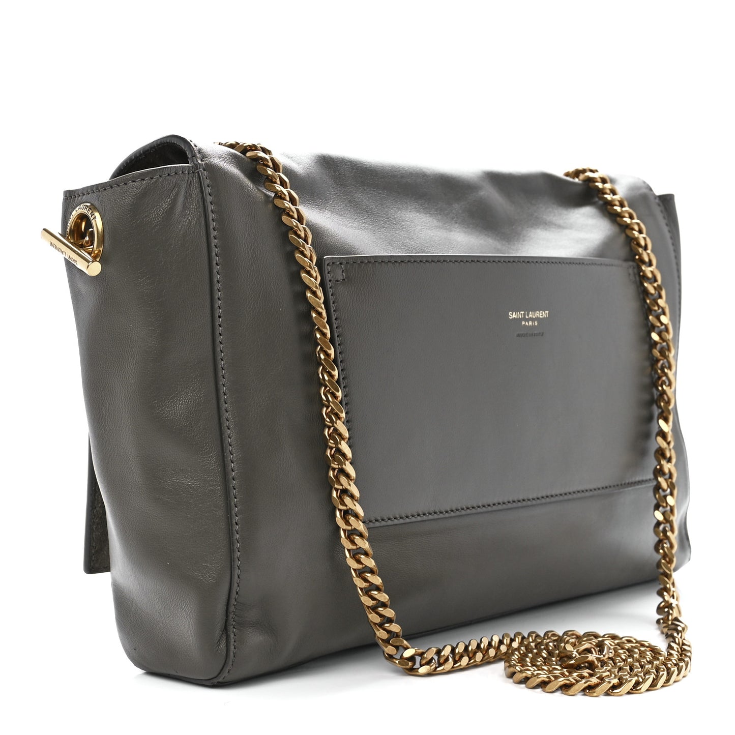 Smooth Calfskin Suede Medium Reversible Monogram Kate Satchel Grey Khaki